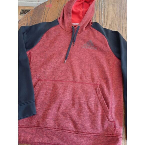 Mens Medium Adidas Clima Warm Team Issue Pullover Hoodie Sweatshirt Red Black - Picture 3 of 5